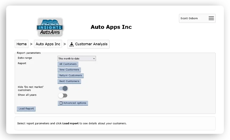 RSS Auto Apps Customer Analysis interface